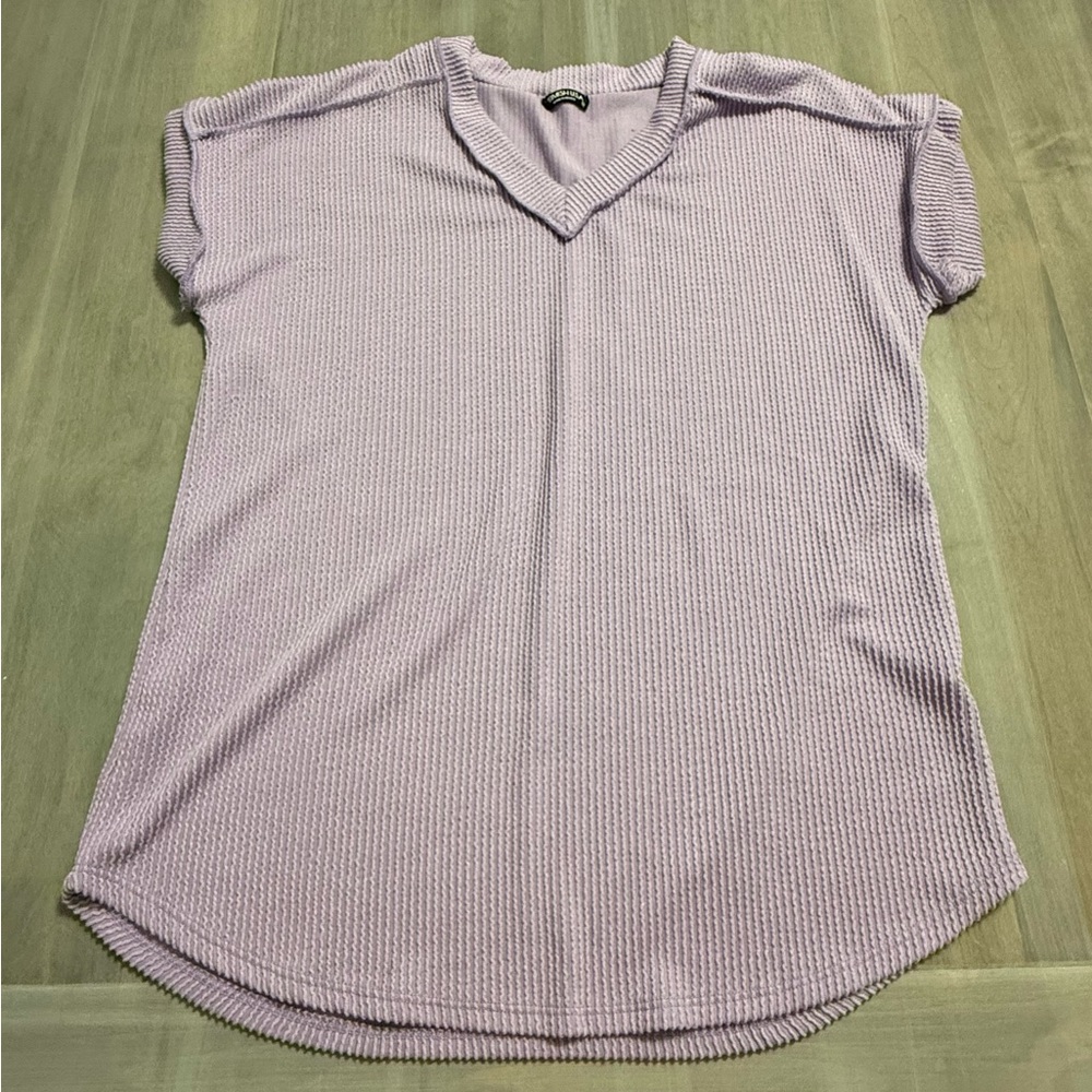 Lavender V-Neck Waffle Knit Top